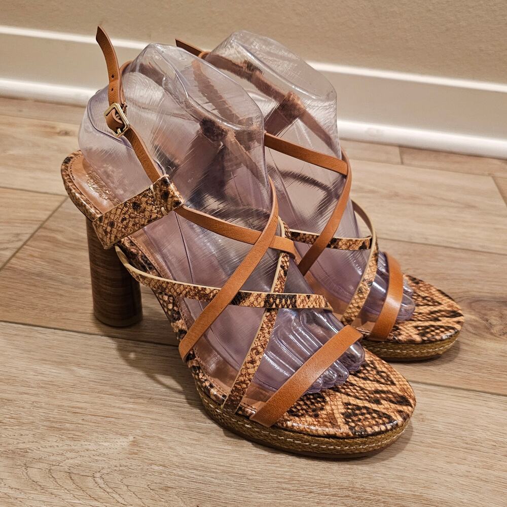 Women's Vince Camuto Neloette Snake Print Round Heel Heel Brown Heels Size 8.5